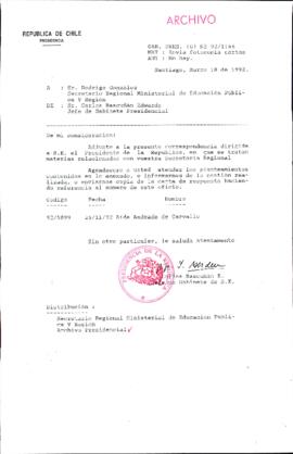 [Carta del Jefe de Gabinete de la Presidencia a SEREMI de Educación V Región]