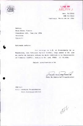 Carta remitida a la Corporación de Fomento (CORFO), mediante Of. GAB. PRES. (0) 91/696.