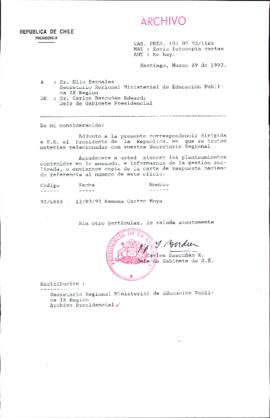 [Carta del Jefe de Gabinete de la Presidencia a SEREMI de Educación IX Región]