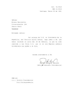 Carta remitida a Lan Chile S. A.