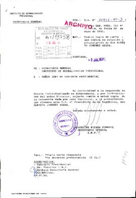 [Remite respuesta dada a solicitud de don Alberto Jimenez]