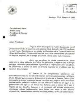 [Carta del Presidente Patricio Aylwin al Presidente de Senegal]