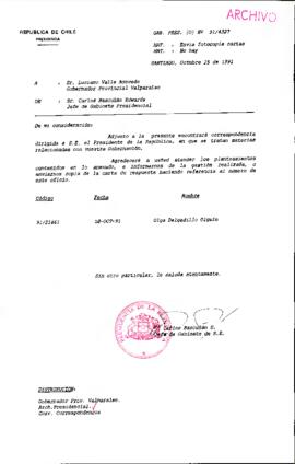 [Oficio del Jefe de Gabinete Presidencial dirigido al Gobernador Provincial de Valparaíso, Sr. Luciano Valle Acevedo, referente a solicitud de particular]