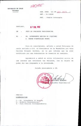 [Carta de Jefe de Gabinete de la Presidencia a Intendente de la IV Región]