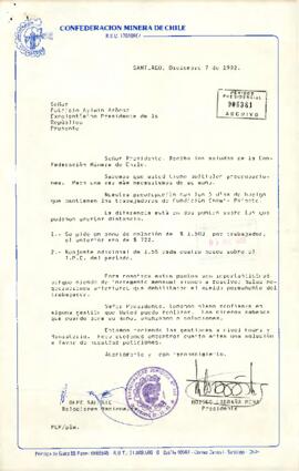 [Carta de la Confederación Minera de Chile al Presidente Patricio Aylwin Azócar]