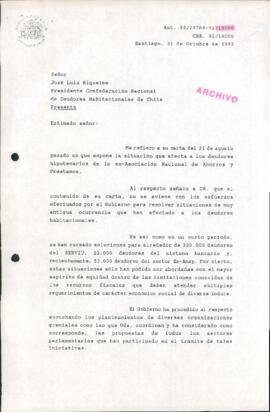 [Carta de respuesta del Jefe de Gabinete Presidencial ante solicitud de la Confederación Nacional de Deudores Habitacionales de Chile]