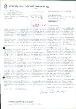 [Carta de miembro de Amnistía Internacional dirigida al Presidente Patricio Aylwin, referente a caso Nelson Curiñir Lincoqueo]