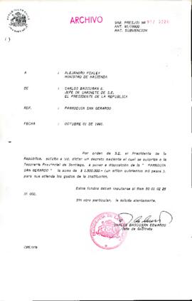 [Oficio del Jefe de Gabinete Presidencial dirigido al Ministro de Hacienda sobre Parroquia San Gerardo]
