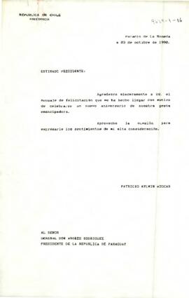 [Carta de S.E El Presidente de la República a Presidente de Paraguay ]