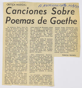 Artículo : Canciones sobre poemas de Goethe