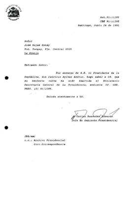 [Informa que carta fue remitida a Ministerio Secretaría General de La Presidencia, mediante Of. GAB. PRES. (0) 91/2195]