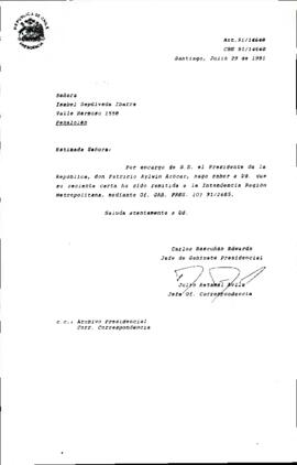 [Carta de respuesta del Jefe de Gabinete Presidencial referente a solicitud remitida a la Intendencia Región Metropolitana]