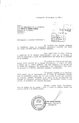 [El Gobernador Provincial de Concepción expresa su agradecimiento al Presidente de la República]