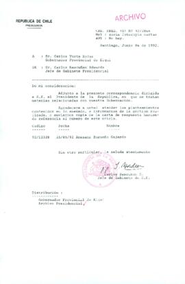 [Carta del Jefe de Gabinete de la Presidencia a Gobernador Provincial del Elqui]