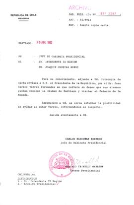 [Carta del Jefe de Gabinete de la Presidencia a Intendente de la IX Región]