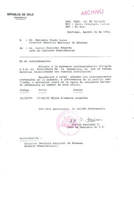 [Carta del Jefe de Gabinete de la Presidencia a Director de Servicio Nacional de Aduanas]