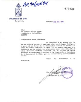[Carta Rector U. de Chile sobre solicitud de renuncia a Gerente Comercial Canal 11]