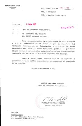 [Oficio Gab. Pres. N° 5780 de Jefe de Gabinete Presidencial, remite copia de carta que se indica]