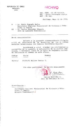 [Oficio  Gab. Pres. Ord. N° 2424 de Jefe de Gabinete Presidencial, remite copia de carta que se indica]
