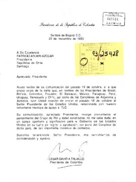 [Carta al presidente de parte del presidente de Colombia]