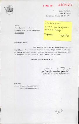 Carta remitida a la Municipalidad de Valparaíso, mediante O. GAB. PRES. (0) 91/591.