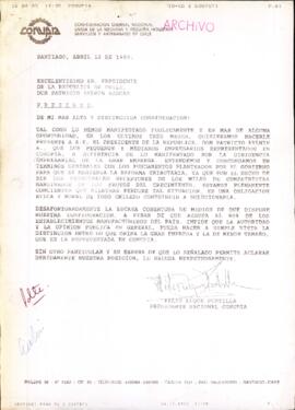 [Carta de la Confederación Gremial Nacional Unida de la Mediana y Pequeña Industria Servicios y Artesanado de Chile]