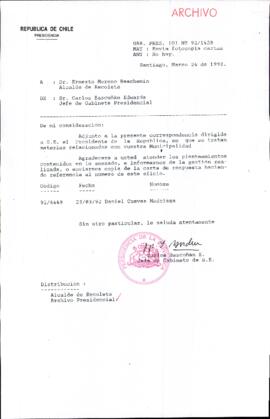 [Carta del Jefe de Gabinete de la Presidencia a Alcalde de Recoleta]