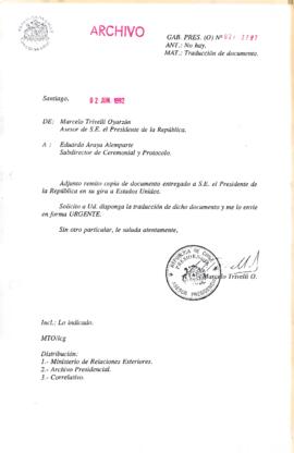 [Carta de Asesor de la Presidencia al Subdirector de Ceremonia y Protocolo del Ministerio de Rela...