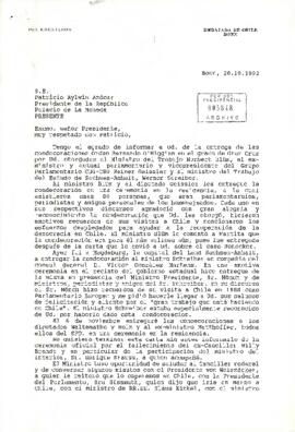 [Carta del Embajador de Chile en Alemania informando la entrega de condecoraciones Orden Bernardo O'Higgins en el grado de Gran Cruz].
