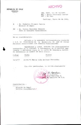 [Carta del Jefe de Gabinete de la Presidencia a Alcalde de Angol]
