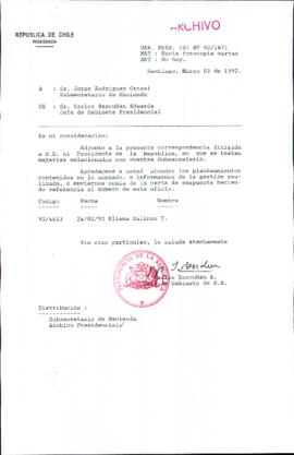 [Carta del Jefe de Gabinete de la Presidencia a Subsecretario de Hacienda]
