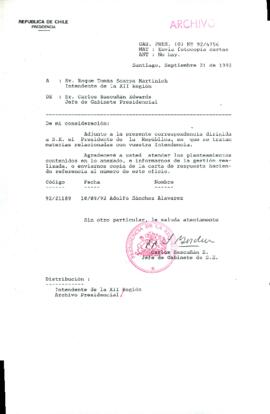 [Oficio Ord. N° 4756 de Jefe de Gabinete Presidencial, remite copia de carta]
