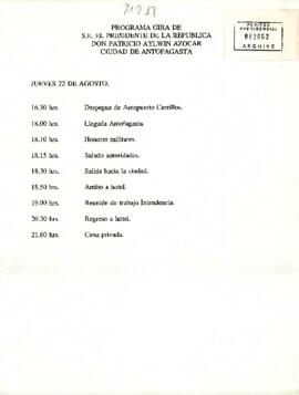 Programa Gira de S.E. El Presidente de la República Don Patricio Aylwin Azócar Ciudad de Antofagasta