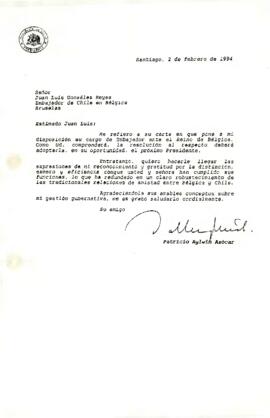 [Carta de renuncia de Juan Luis González Reyes como embajador]
