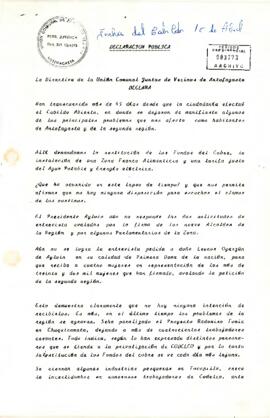 [Declaración Pública de Unión Comunal Juntas de Vecinos de Antofagasta]