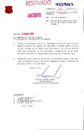 [Carta del Comandante en Jefe del Ejército dirigida al Presidente Patricio Aylwin referente a Invitación del Ejército de Chile al CJE. de la República de Uruguay]