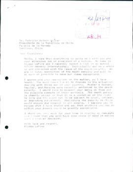 [Carta dirigida al Presidente Patricio Aylwin, referente a pena de muerte]