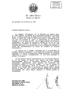 [Carta del Presidente de El Salvador, Alfredo Cristiani a Presidente Patricio Aylwin]