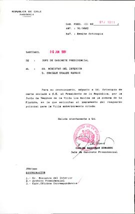 [Carta del Jefe de Gabinete Presidencial dirigida al Ministro del Interior sobre solicitud de resguardo policial]