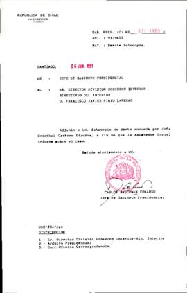 [Carta del Jefe de Gabinete Presidencial dirigida al Director de la División de Gobierno Interior]