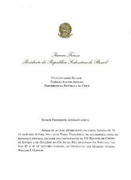 [Carta de agradecimientos del Presidente de Brasil]