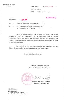 [Oficio  Gab. Pres. Ord. N° 0119 de Jefe de Gabinete Presidencial, remite copia de carta que se indica]