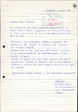 [Carta de solidaridad con el Primer Tribunal Mapuche dirigida al Presidente Patricio Aylwin]