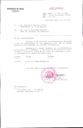 [Carta del Jefe de Gabinete de la Presidencia a Intendente de La Araucanía]