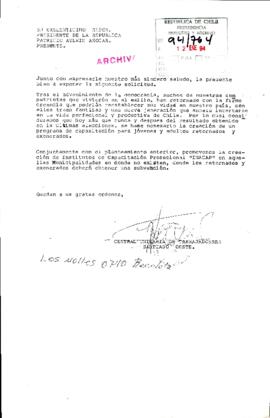 [Carta de la Central Unitaria de Trabajadores de Santiago Oeste dirigida al Presidente Patricio Aylwin, solicitando la creación de cursos de capacitación laboral para retornados del exilio]