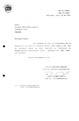 [Carta de respuesta por remisión de correspondencia enviada al Presidente, redirigiéndola   al Instituto de Normalización Previsional I.N.P.]