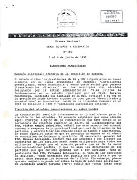 Prensa Nacional - Tema: Actores y Escenarios  N° 55  2 al 4 de junio de 1992 Elecciones Municipales.