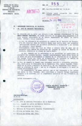 [Oficio del Gobernador Provincial de Valdivia dirigido al Jefe de Gabinete Presidencial]