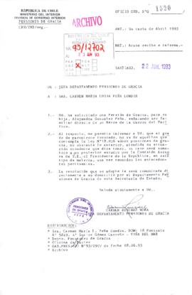 [Oficio Orden N° 1520 de División Gobierno Interior Pensiones de Gracia, por solicitud de pensión de Alejandra González]