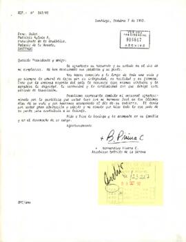 [Carta de agradecimiento del Arzobispo Emérito de La Serena].